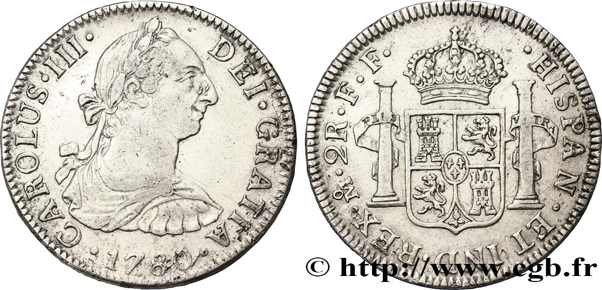 MEXIQUE 2 Reales Charles III d’Espagne 1780 Mexico TTB 