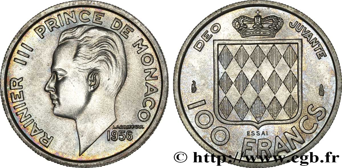 MONACO Essai de 100 Francs argent Rainier III 1956 Paris FDC 
