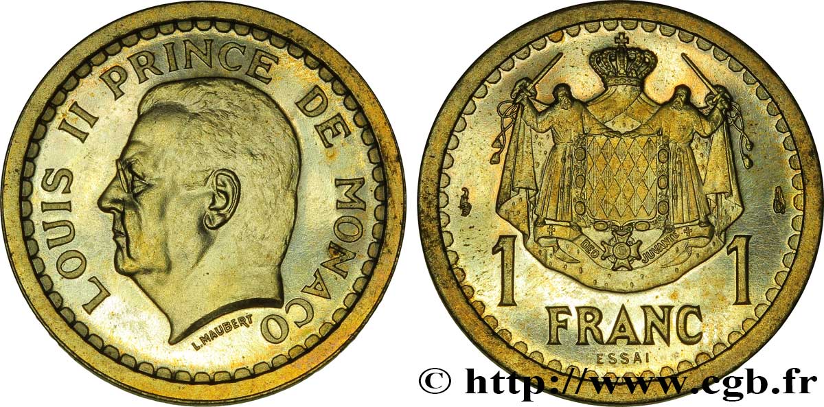 MONACO - PRINCIPALITY OF MONACO - LOUIS II Essai de 1 Franc bronze-aluminium n.d. Paris MS65 PCGS