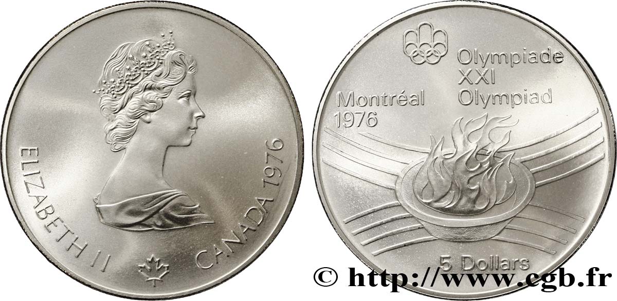 CANADA 5 Dollars JO Montréal 1976 flamme olympique / Elisabeth II 1976  SPL 