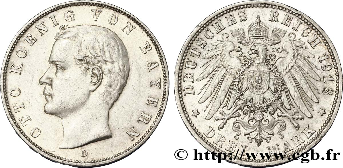 GERMANIA - BAVIERIA 3 Mark Othon 1913 Munich - D SPL 