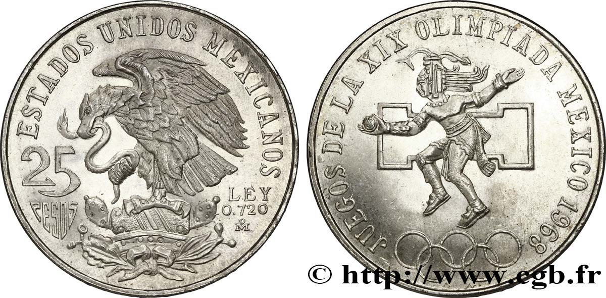 MEXIQUE 25 Pesos Jeux Olympiques de Mexico 1968 Mexico SPL 