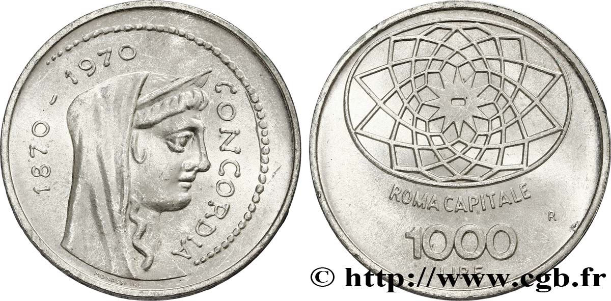 ITALIE 1000 Lire 100e anniversaire de Rome capitale de l’Italie 1970 Rome - R SPL 