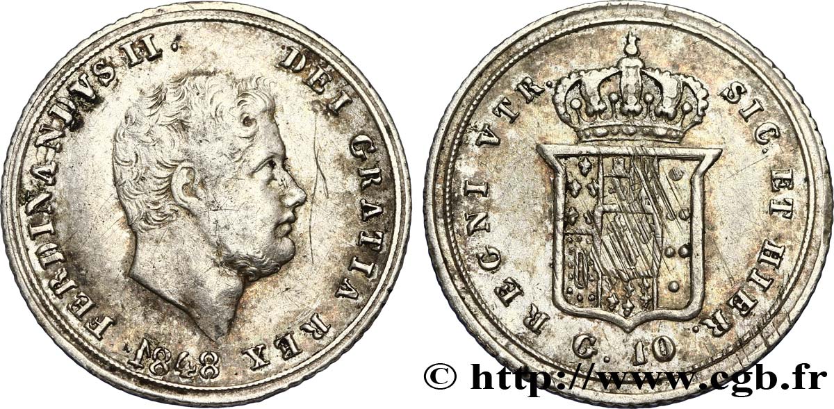 ITALIE - ROYAUME DES DEUX-SICILES 10 Grana Ferdinand II 1848  TTB 
