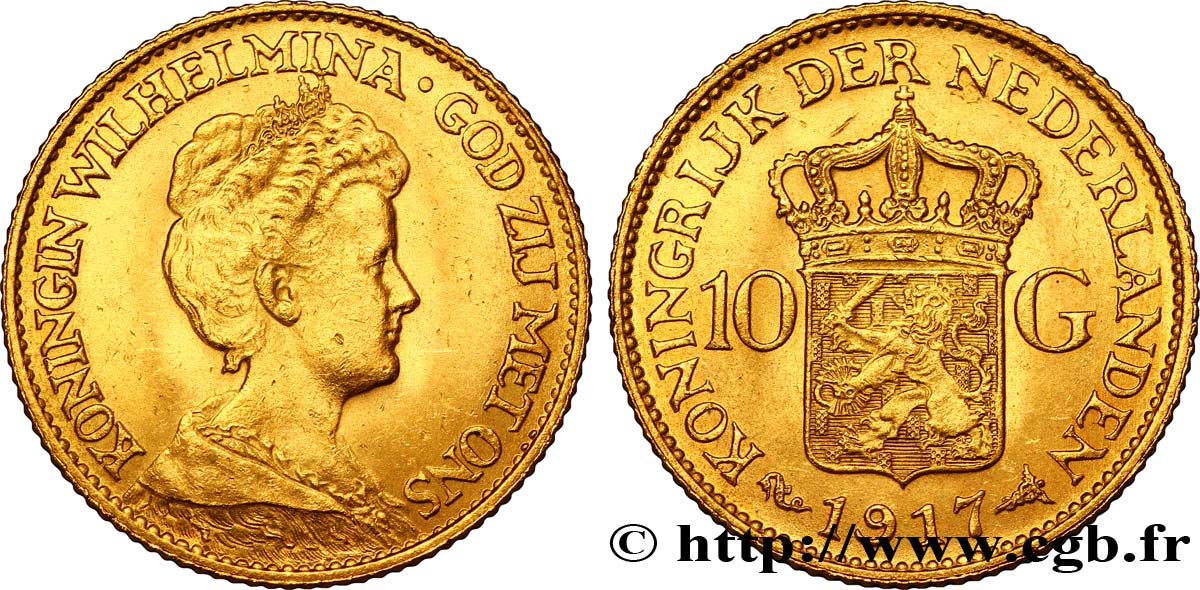 NIEDERLANDE 10 Gulden, 3e type Wilhelmina 1917 Utrecht VZ 