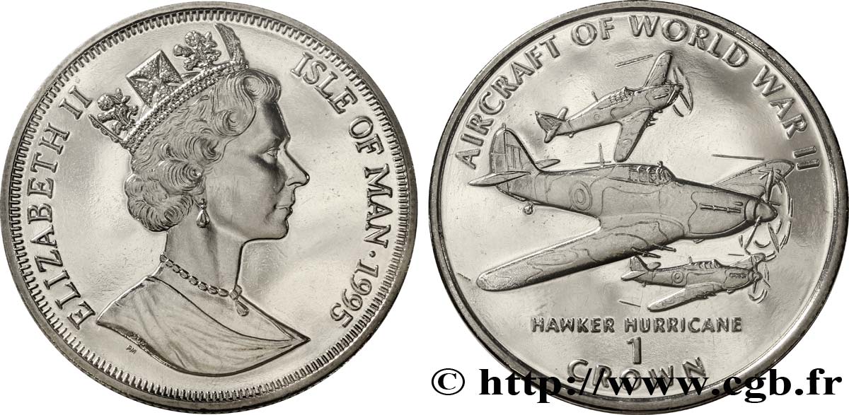 ÎLE DE MAN 1 Crown Elisabeth II / séries avions de la seconde guerre mondiale : l’avion de chasse Hawker Hurricane 1995  FDC