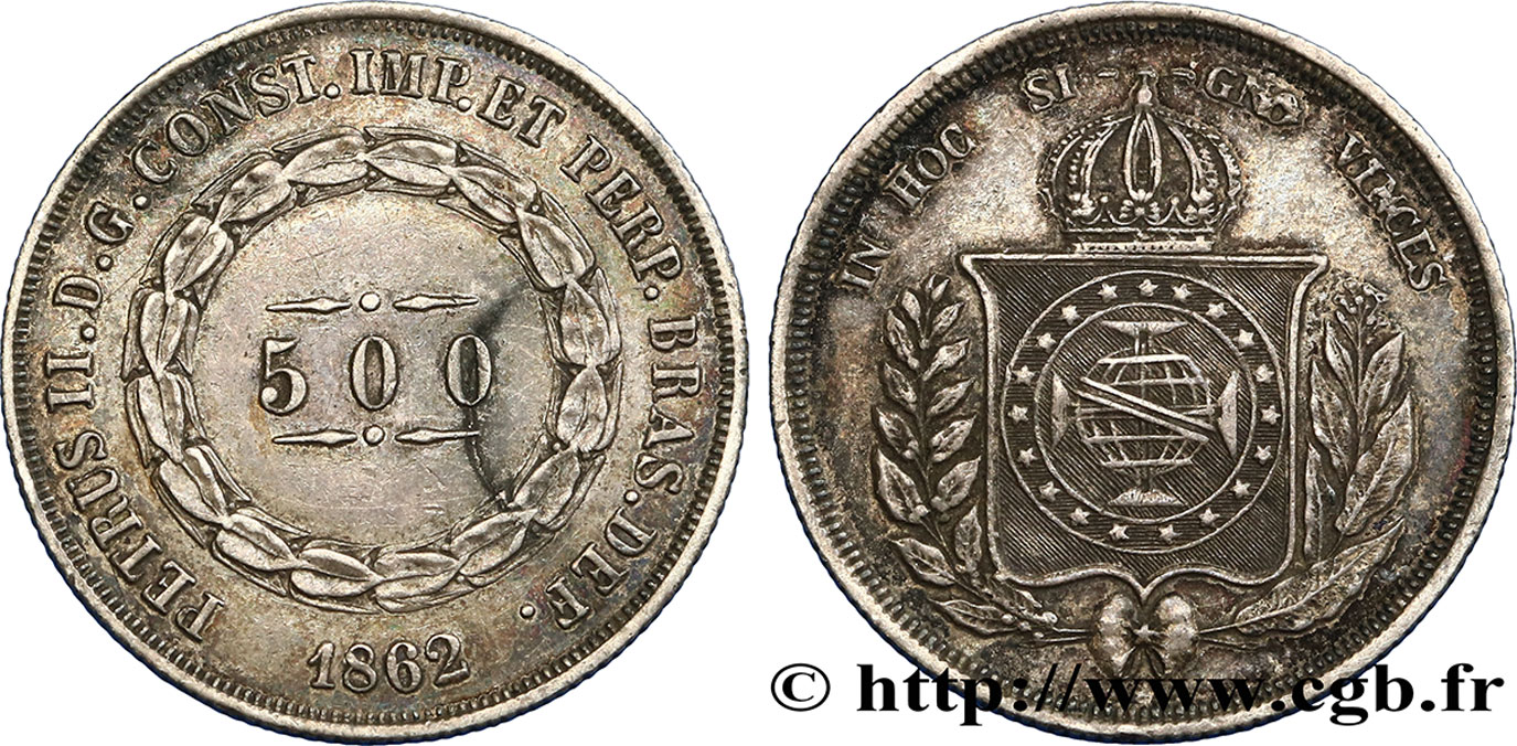 BRÉSIL 500 Reis Empereur Pierre II 1862  TTB 
