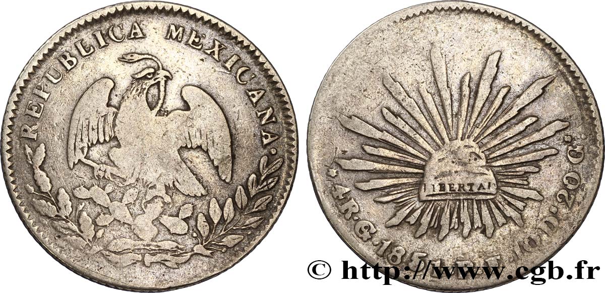 MEXICO 4 Reales aigle / bonnet phrygien 1851 Guanajuato VF 