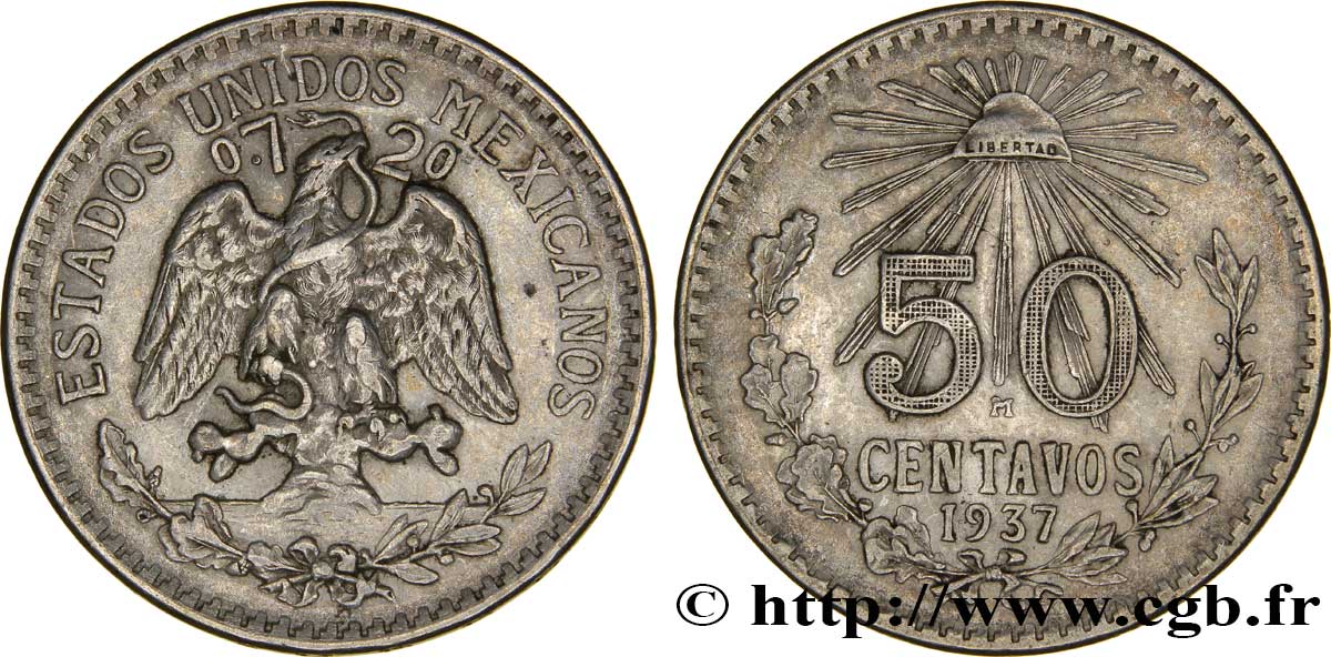 MEXICO 50 Centavos 1937 Mexico XF 