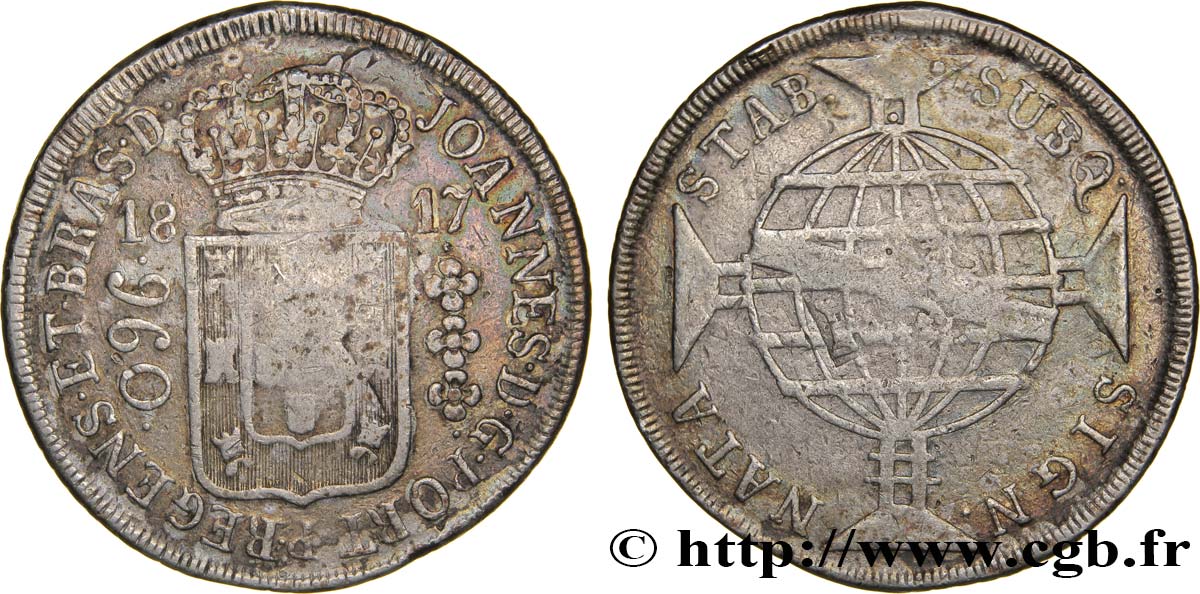 BRAZIL 960 Réis Jean VI (Joao) 1817 indeterminé VF 