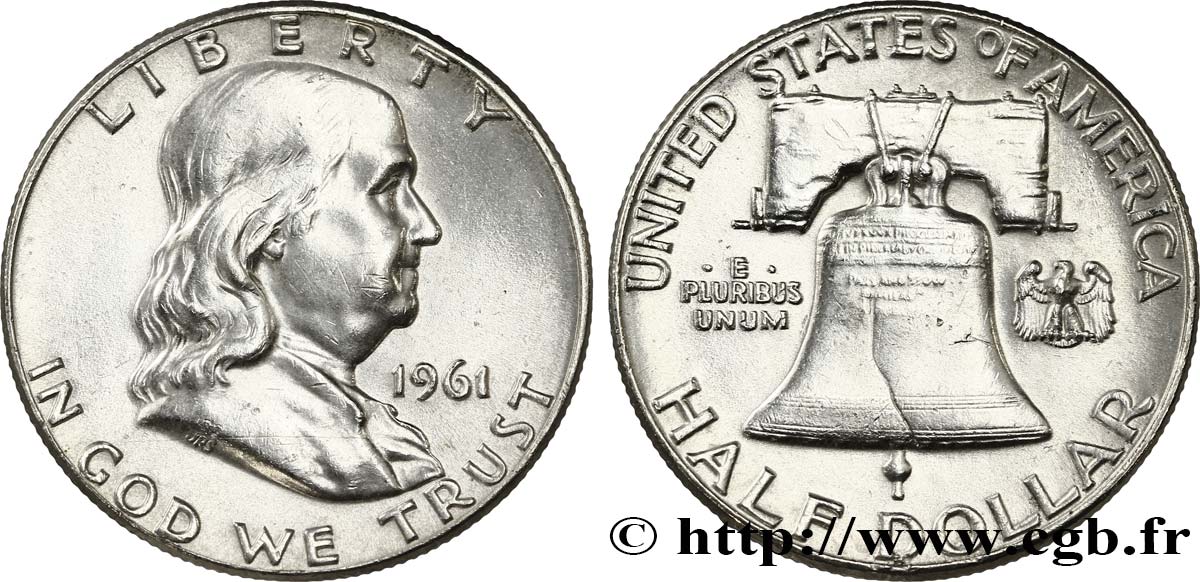 VEREINIGTE STAATEN VON AMERIKA 1/2 Dollar Benjamin Franklin 1961 Philadelphie VZ 