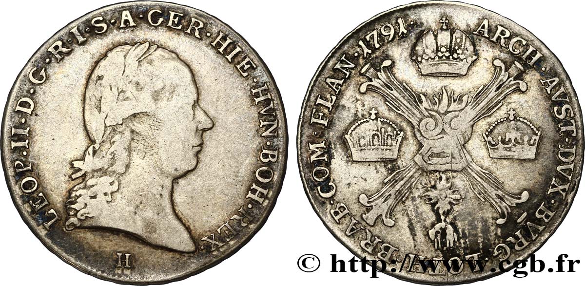 BÉLGICA - PAíSES BAJOS AUSTRíACOS 1/4 Kronenthaler Pays-Bas Autrichiens 1791 Gunzburg BC+ 