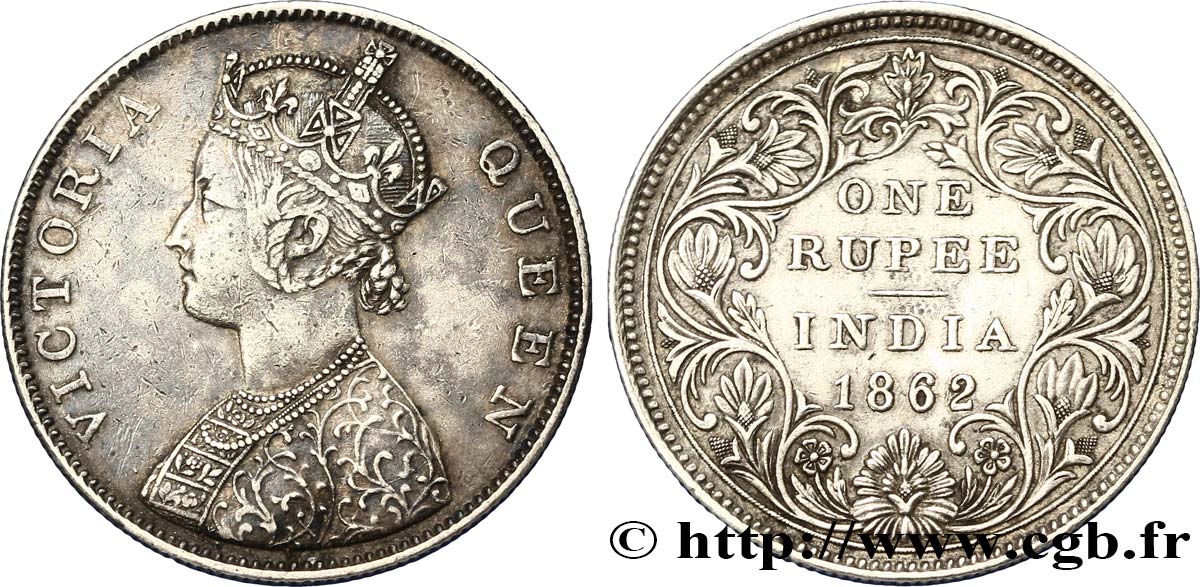BRITISCH-INDIEN 1 Roupie Victoria 1862  SS 