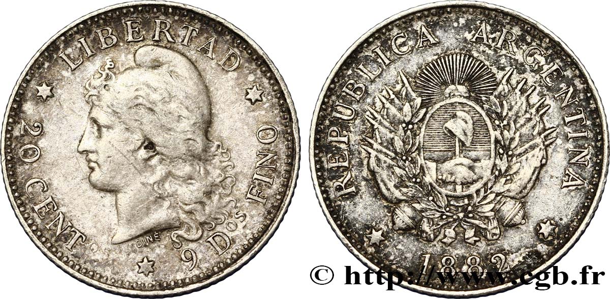 ARGENTINE 20 Centavos 1882  TTB 