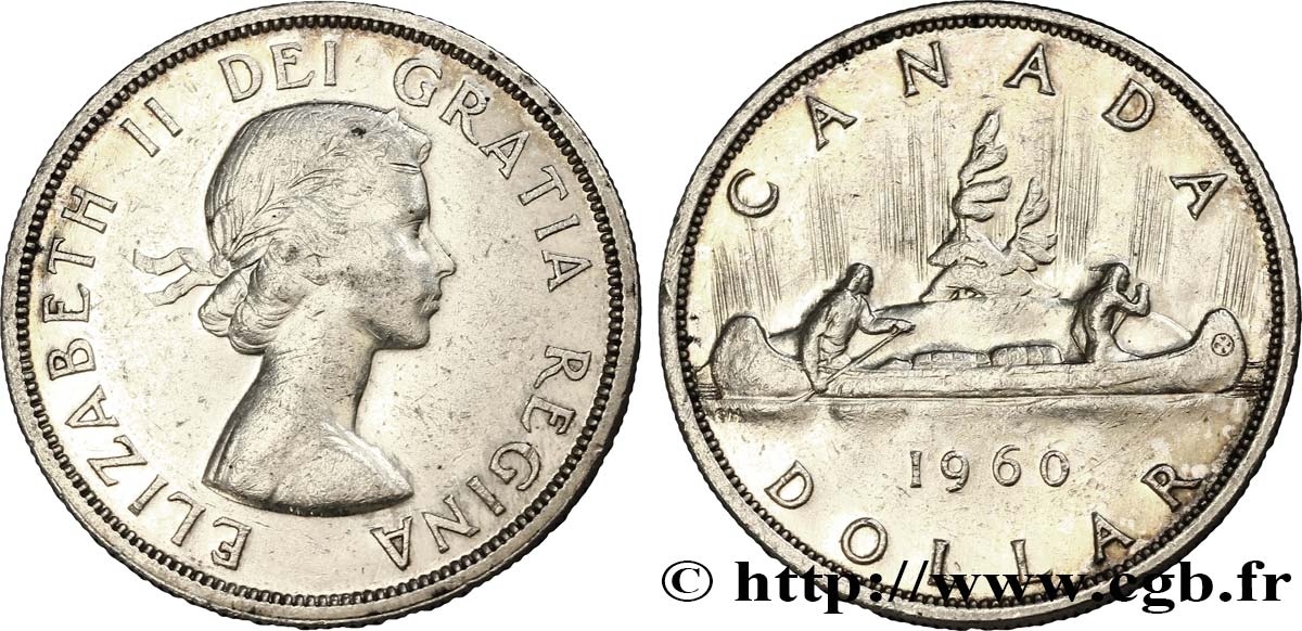 CANADA 1 Dollar Elisabeth II / canoe avec indien 1960  TTB+ 