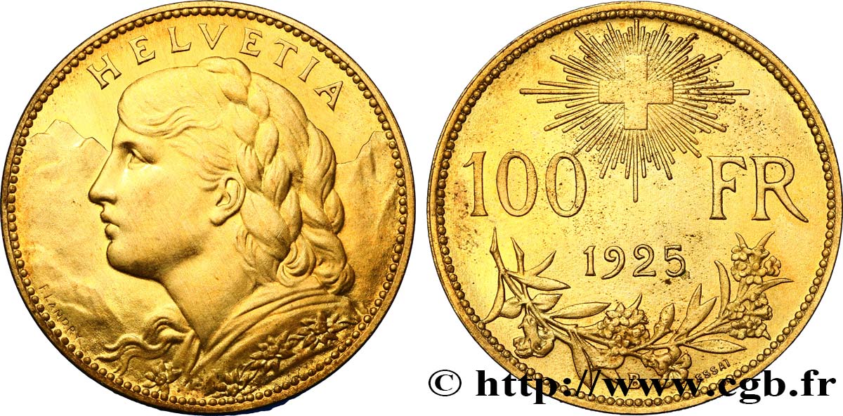 SWITZERLAND Essai de 100 Francs  Vreneli  1925 Berne MS 