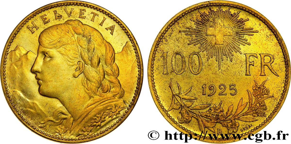 SWITZERLAND - CONFEDERATION Essai de 100 Francs  Vreneli  1925 Berne MS 