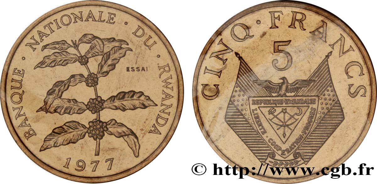 RUANDA Essai de 5 Francs 1977 Paris ST 