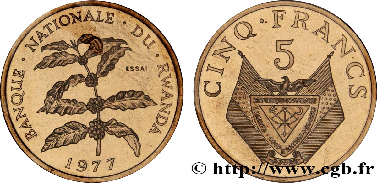 RWANDA Essai de 5 Francs 1977 Paris MS 