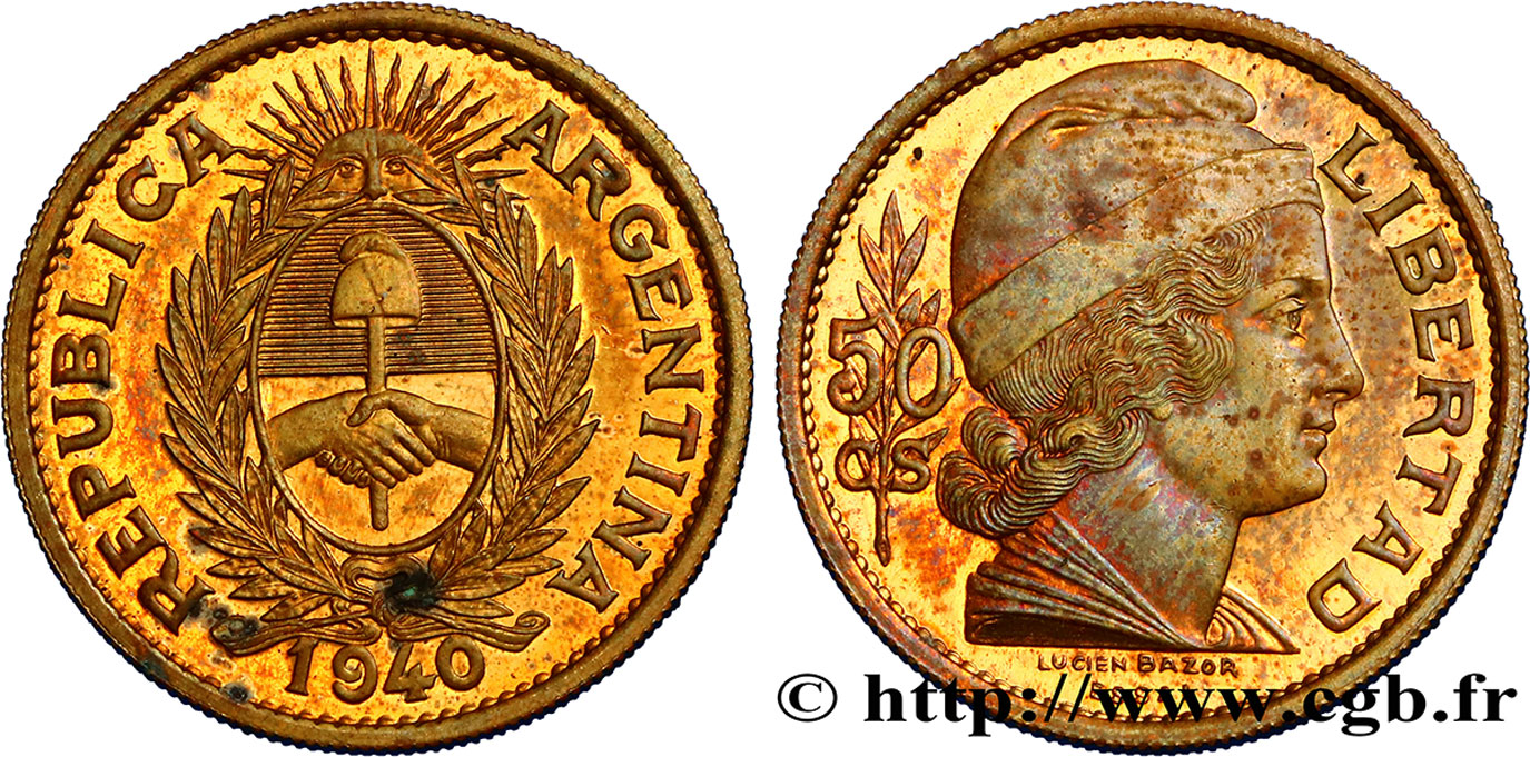 ARGENTINA Essai de 50 Centavos Bronze ou laiton (?) 1940 Paris SC 