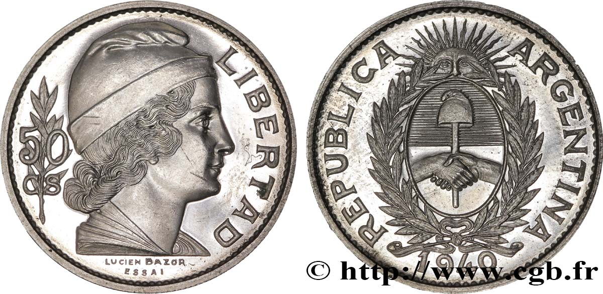 ARGENTINA Essai de 50 Centavos Nickel 1940 Paris FDC 