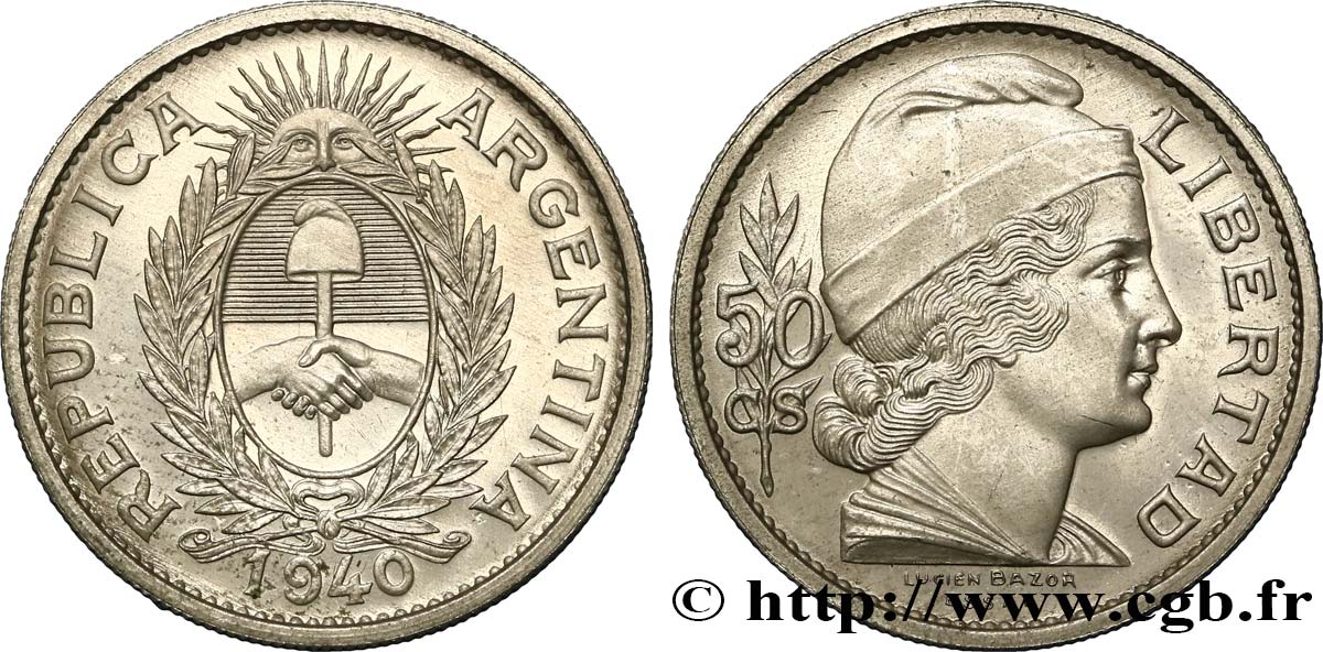 ARGENTINA Essai de 50 Centavos Nickel 1940 Paris FDC 