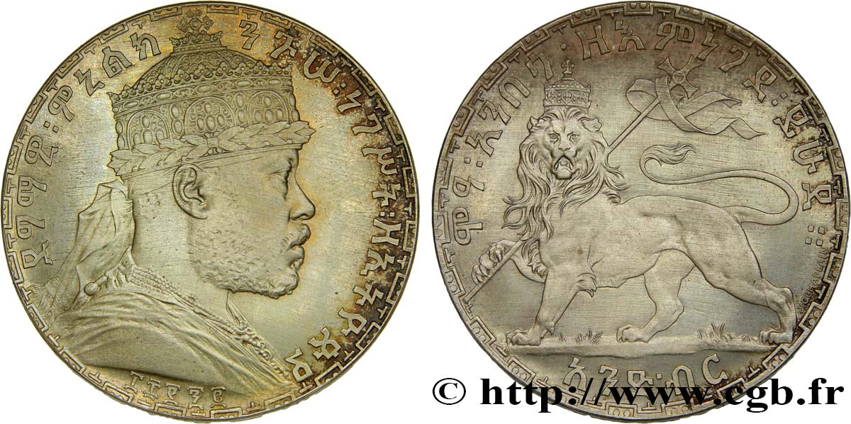 ETHIOPIA - ABYSSINIA - MENELIK II 1 Birr Proof EE1895 1903 Paris MS 