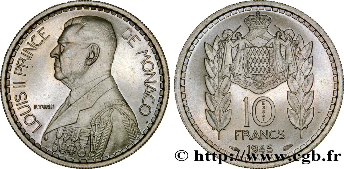 MONACO Essai de 10 Francs Turin Louis II 1945 Paris FDC 
