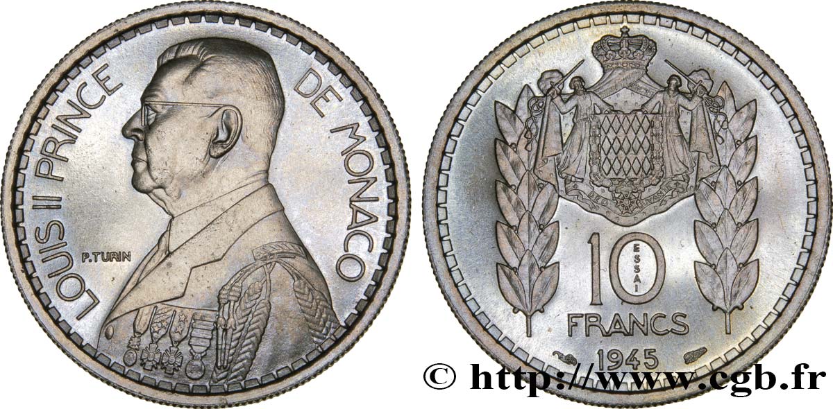 MONACO Essai de 10 Francs Turin Louis II 1945 Paris FDC