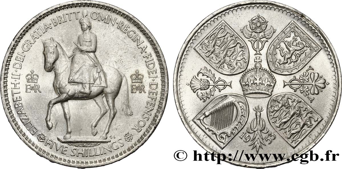 VEREINIGTEN KÖNIGREICH 1 Crown (5 Shillings) Couronnement d’Elisabeth II 1953  fST 