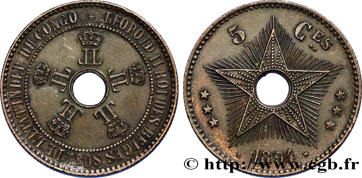 CONGO - ÉTAT INDÉPENDANT DU CONGO 5 Centimes 1894  TTB+ 