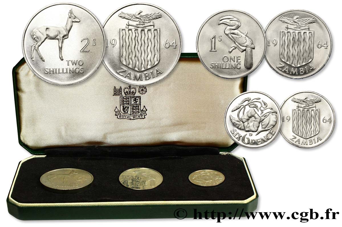 ZAMBIE Série 3 monnaies 1964  SPL 