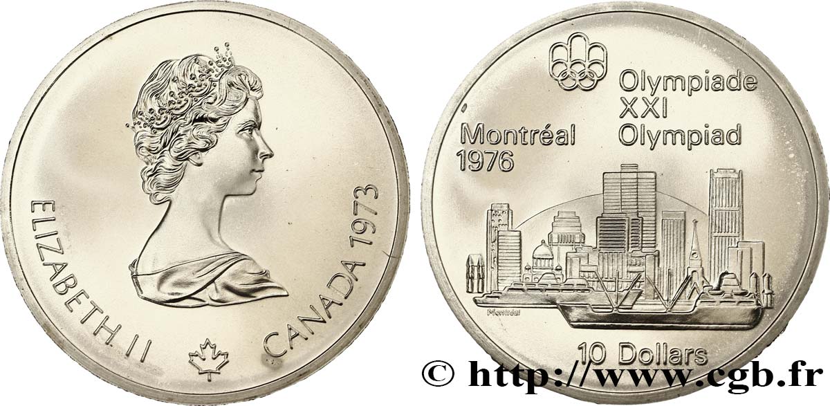 CANADA 10 Dollars JO Montréal 1976 “skyline” de Montréal / Elisabeth II 1973  FDC 