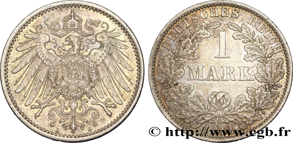 ALLEMAGNE 1 Mark Empire aigle impérial 2e type 1914 Berlin TTB+ 