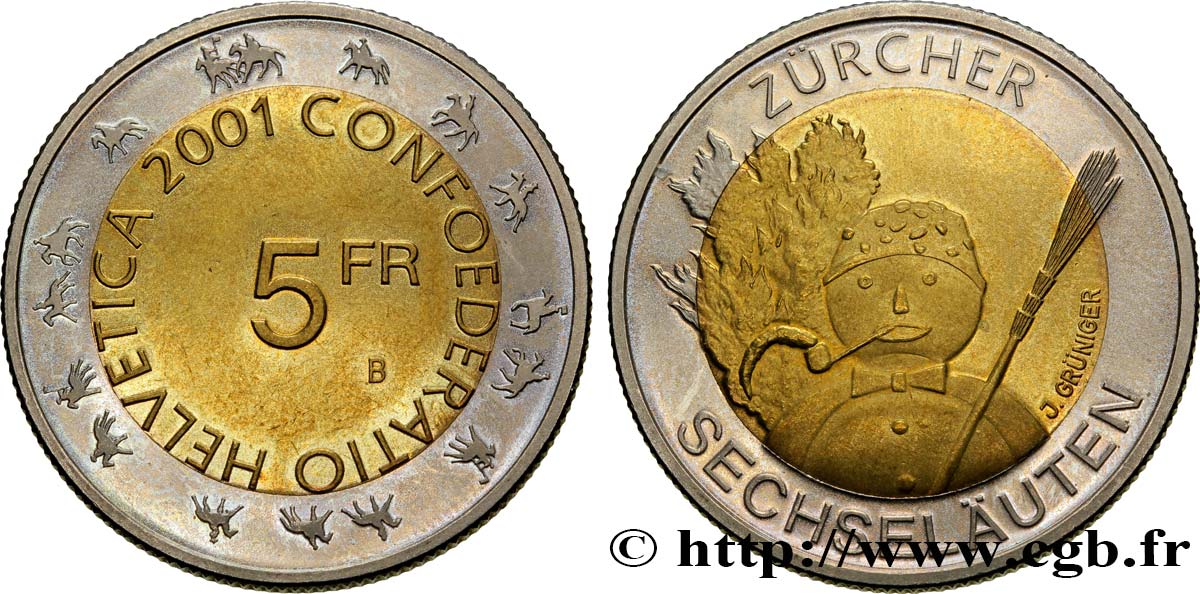 SUISSE 5 Francs Zürcher Sechselaüten 2001 Berne - B SUP 