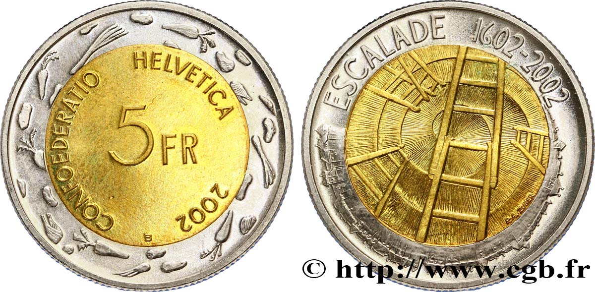 SUISSE 5 Francs 400e anniversaire de l’Escalade 2002 Berne - B SPL 