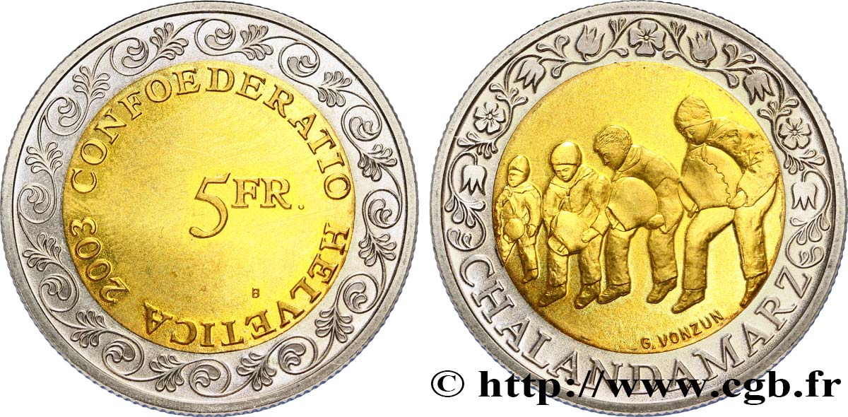SWITZERLAND 5 Francs Chalandamarz 2003 Berne - B MS 