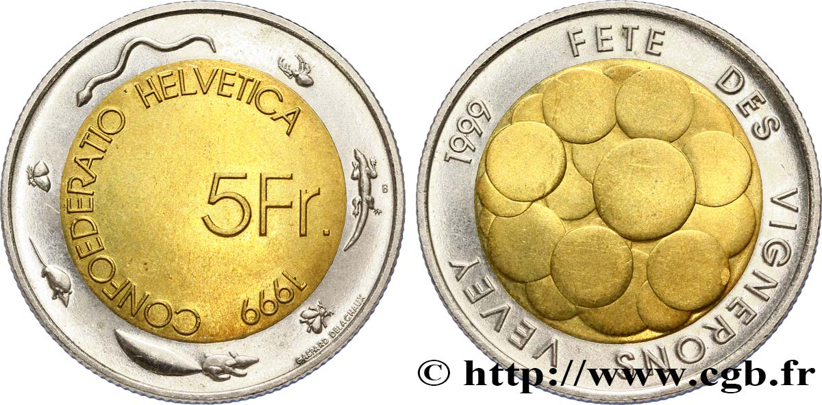 SUISSE 5 Francs Fête des Vignerons de Vevey 1999 Berne - B SUP 