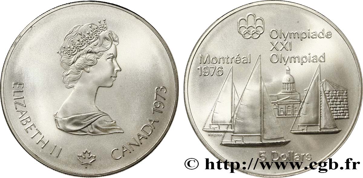CANADA 5 Dollars JO Montréal 1976 voiliers / Elisabeth II 1973  FDC 