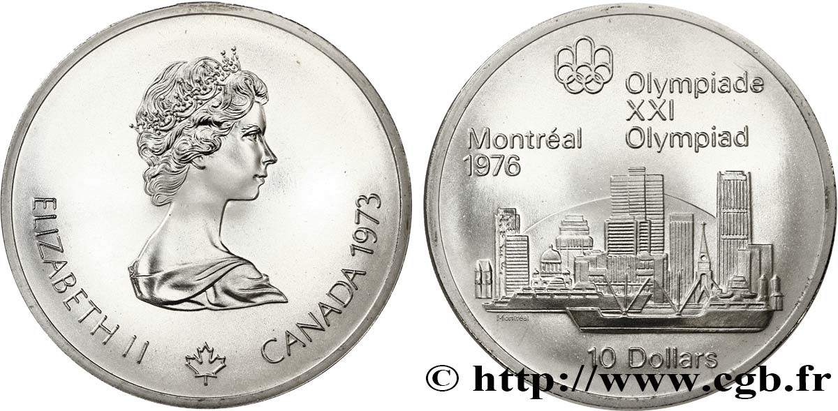 CANADA 10 Dollars JO Montréal 1976 “skyline” de Montréal / Elisabeth II 1973  FDC 