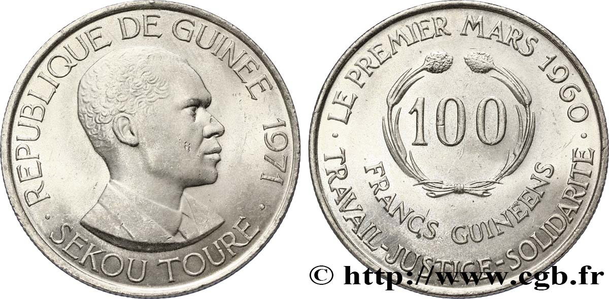 GUINÉE 100 Francs président Ahmed Sekou Touré 1971  SUP 