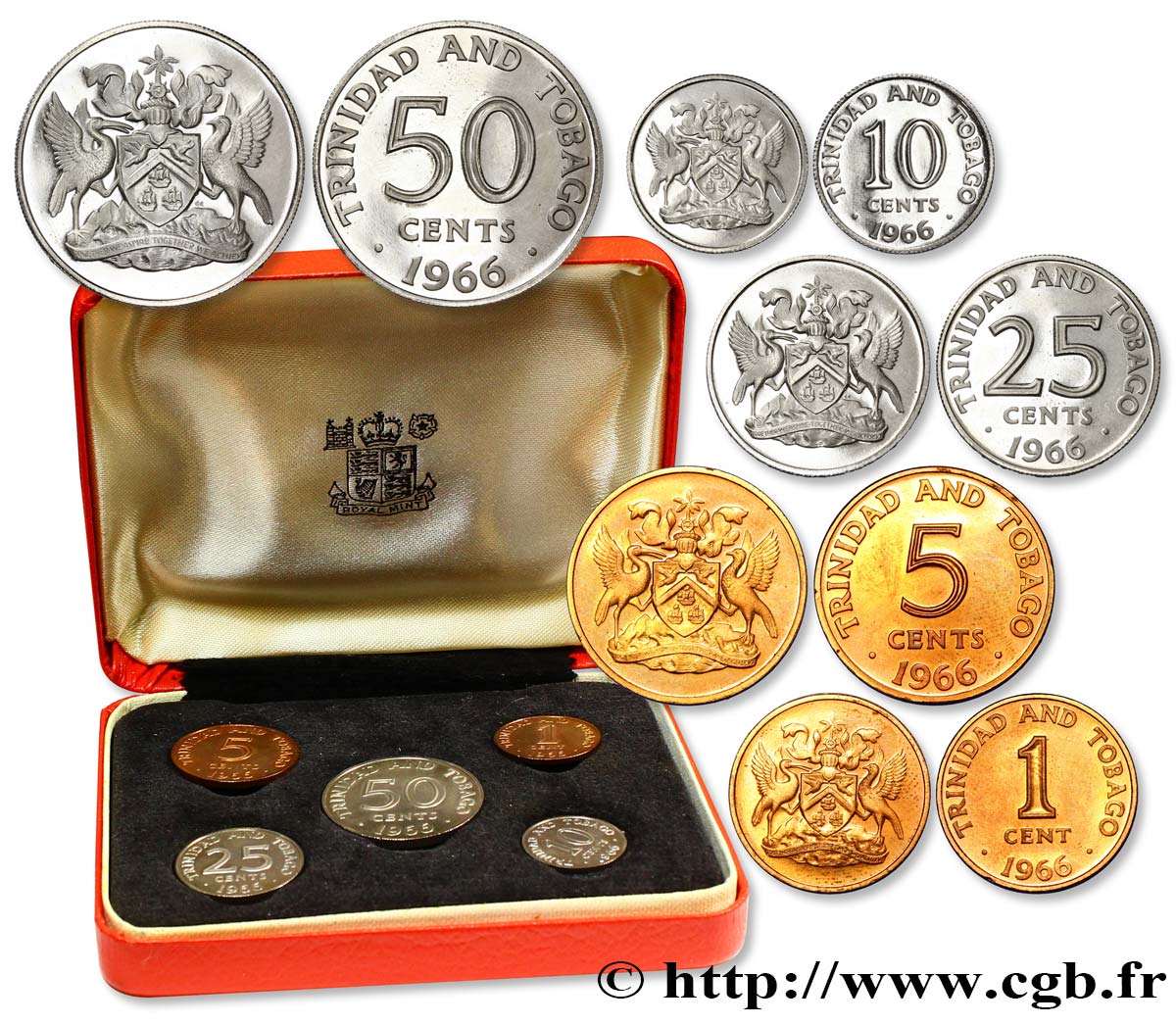 TRINIDAD et TOBAGO Série Proof 5 monnaies 1966 Franklin Mint FDC 