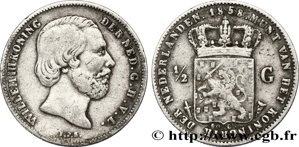 PAYS-BAS 1/2 Gulden Guillaume III 1858 Utrecht TB+ 