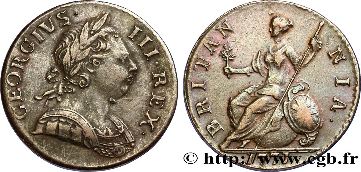 ROYAUME-UNI 1/2 Penny Georges III 1771 Londres TTB 