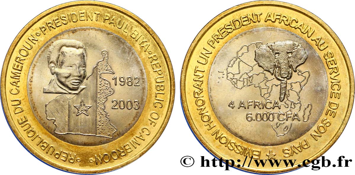 CAMEROUN 6000 Francs Président Paul Biya 2003  SUP 