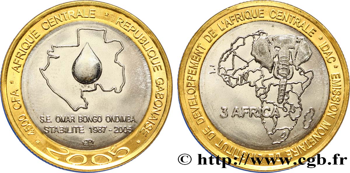 GABON 4500 Francs CFA carte du Gabon et goutte d’eau 2005  MS 