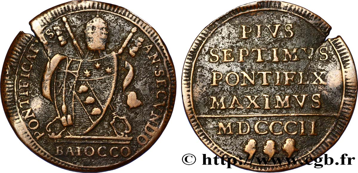 VATICAN AND PAPAL STATES 1 Baiocco 1802 Rome XF 