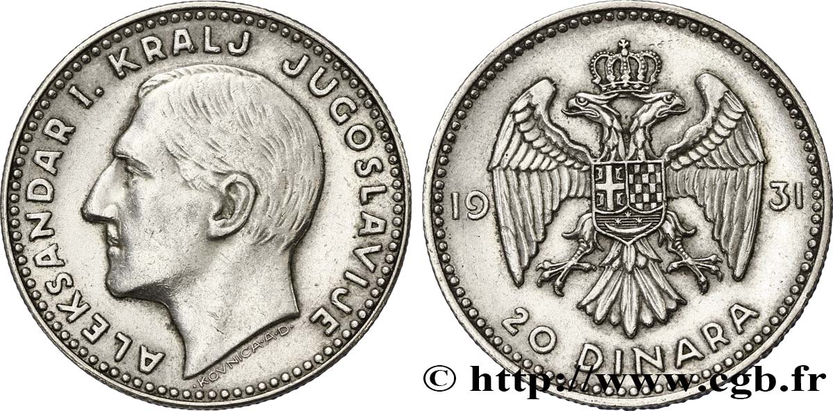YOUGOSLAVIE 20 Dinara Alexandre Ier 1931 Belgrade TTB 