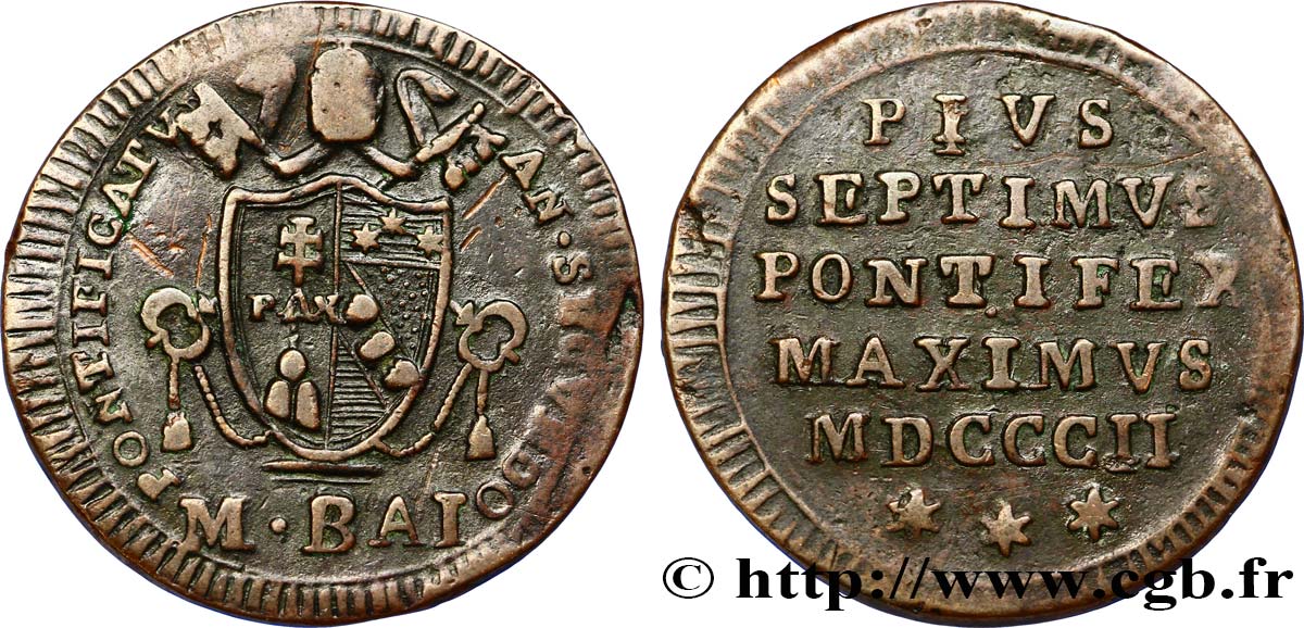 VATICAN AND PAPAL STATES 1/2 Baiocco 1802 Rome  XF 