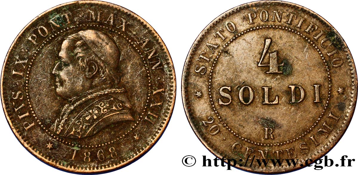 VATICAN AND PAPAL STATES 4 Soldi 1868 Rome VF 
